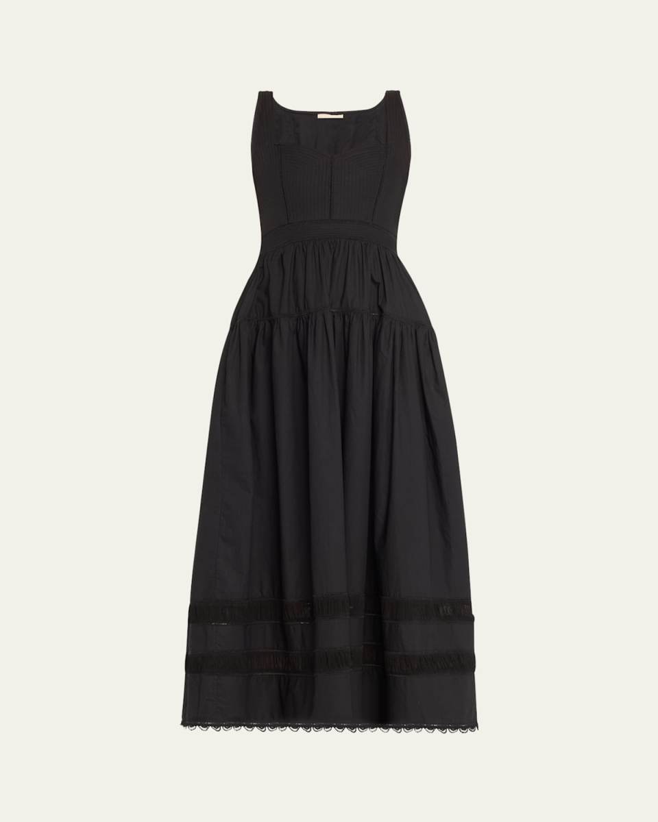Isadora Ruched Lace-Inset Sweetheart Maxi Dress